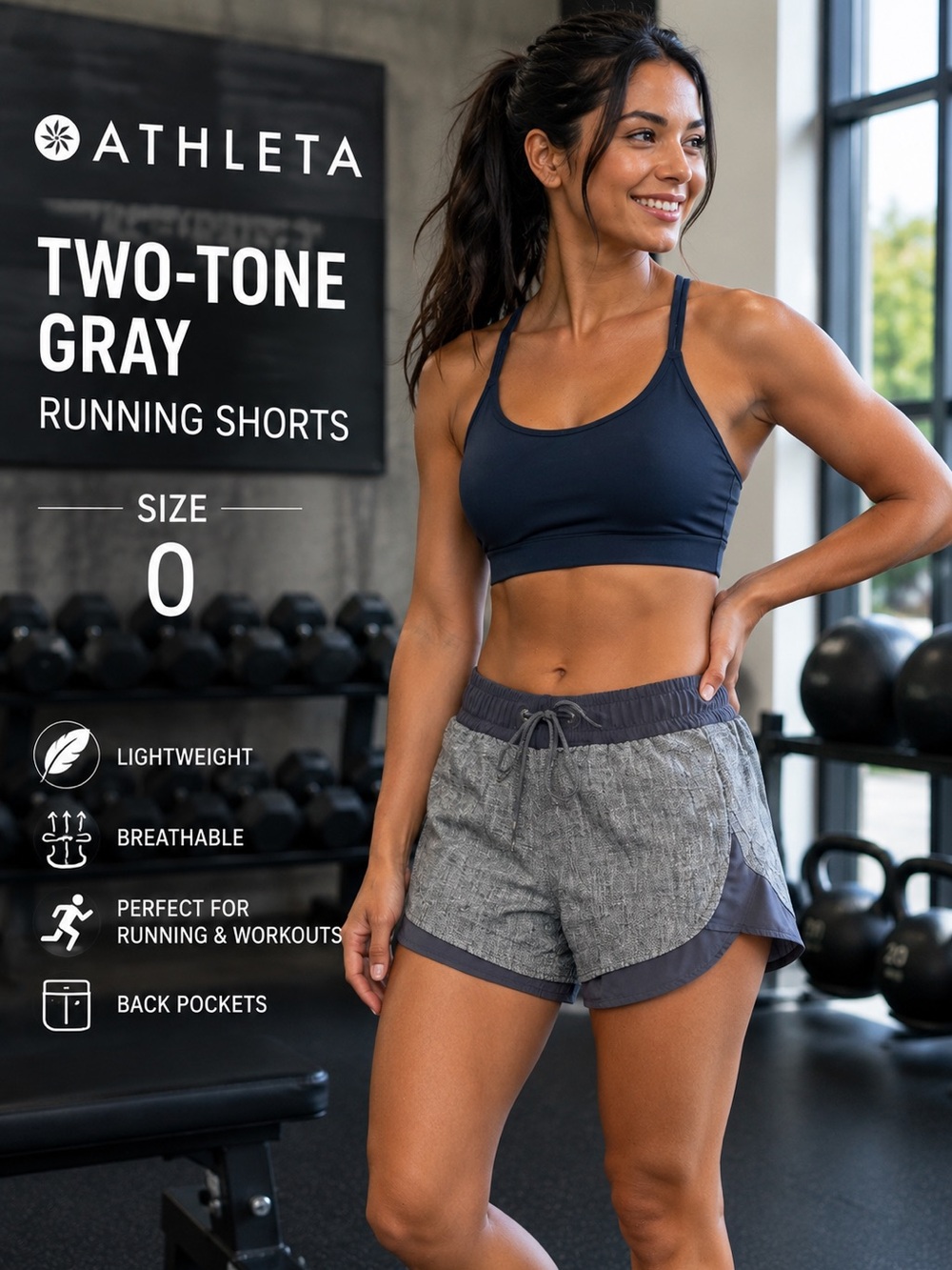 Athleta Gray Running Shorts Size 0 Lightweight Drawstring Activewear
